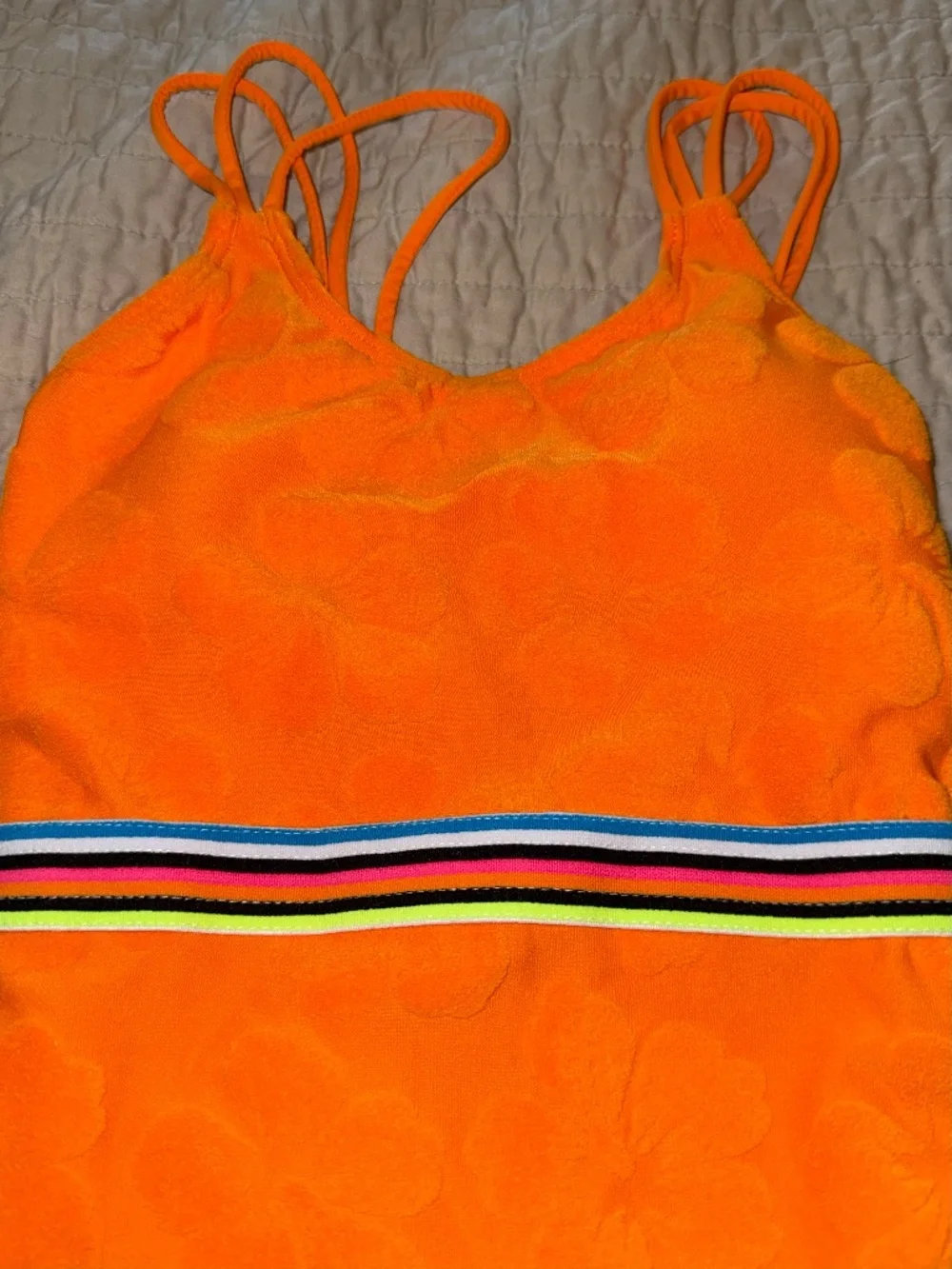 Hobie girls sz 10 orange terry tropical  one piece swimsuit floral